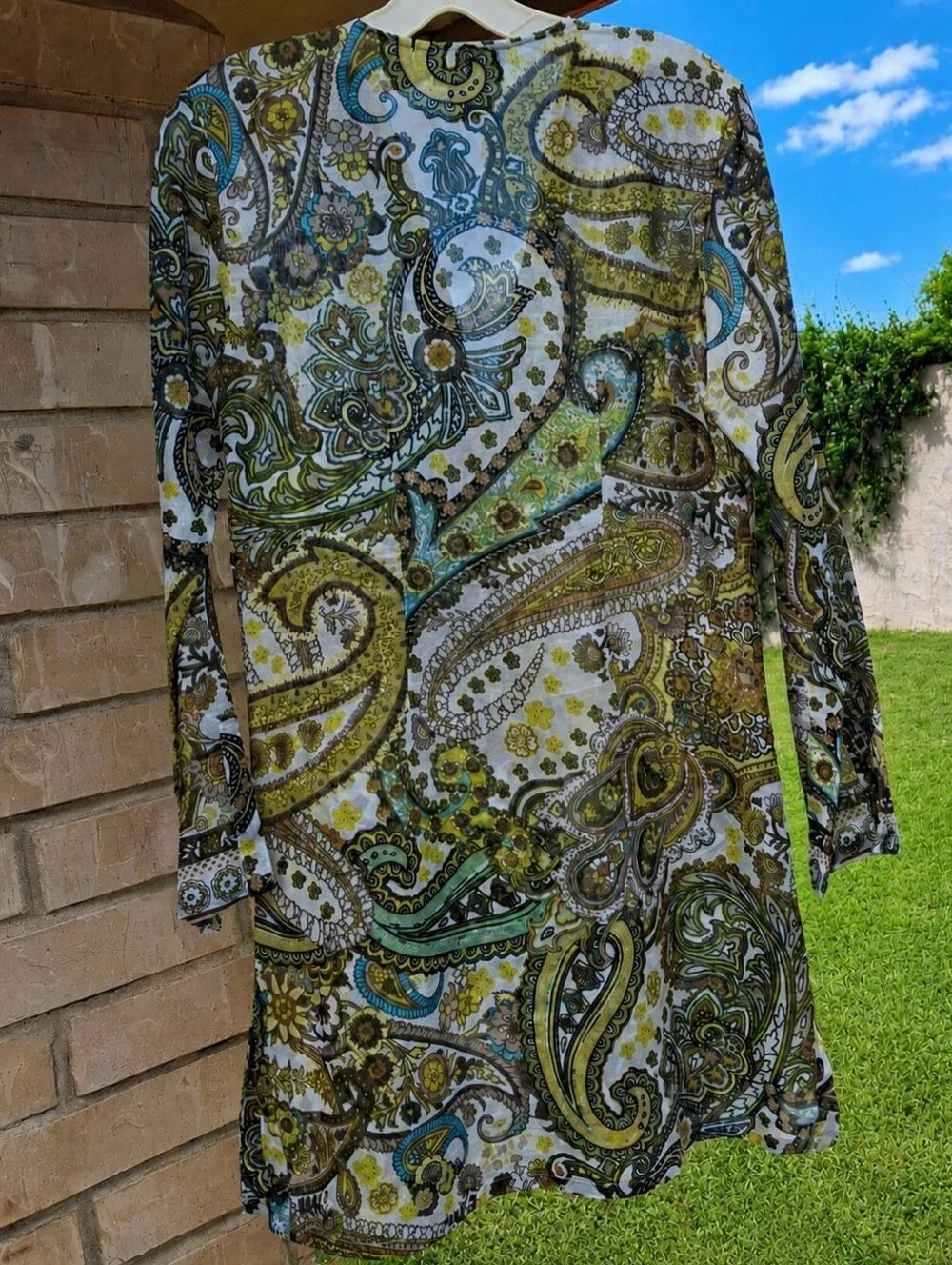 Athleta Cotton Silk Paisley Cinch Waist Cover-Up Tunic Dress Women Size Small - Picture 8 of 16